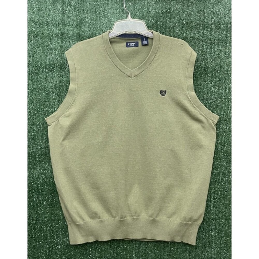 CHAPS Green Olive Vest Sweater MEN'S Size XL Logo Embroidered